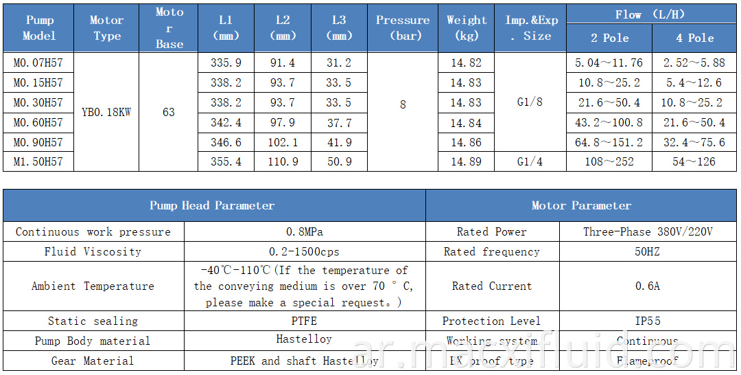 مضخات التروس المقترنة مغناطيسيًا مضخة مقاومة M1.50H57YB0.18KW4P